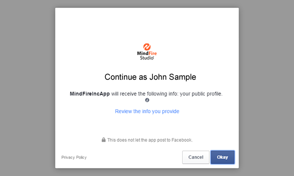 Authorize MindFire to access your Facebook account