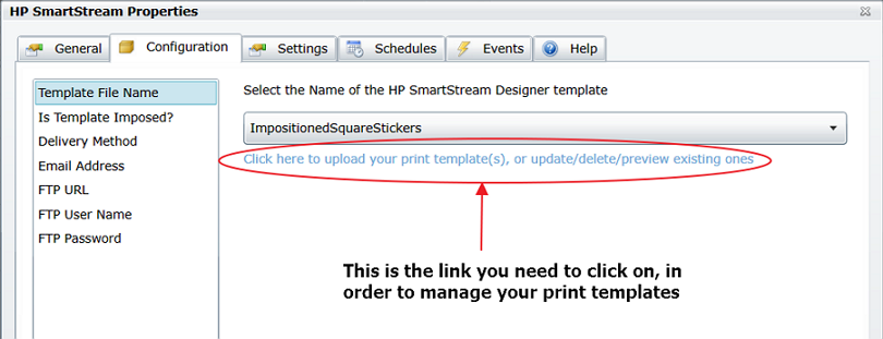 Upload a new print template or manage the existing ones