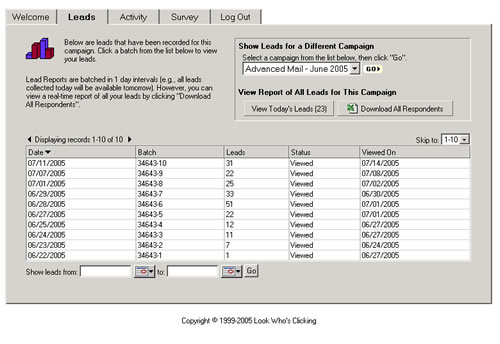 LookWho'sClicking Admin Page Lead Batches