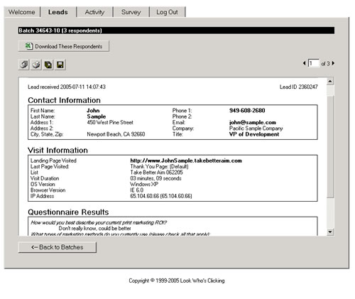 LookWho'sClicking Admin Page Lead Details